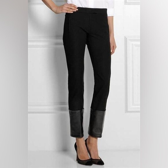 Joseph Crown Lambskin Leather Trimmed Stretch-Gabardine Pants in Black 6 - Picture 3 of 16